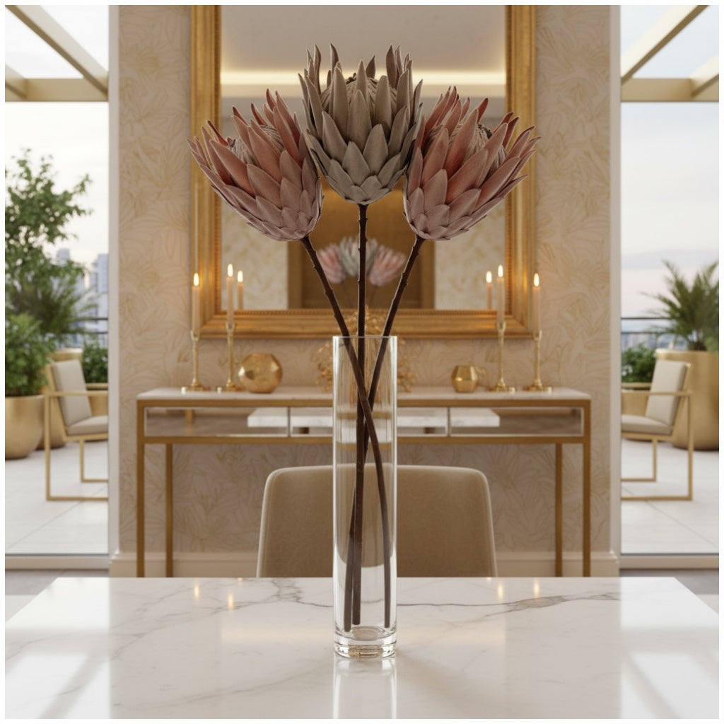 Luxury Artificial South African Protea Stems – Realistic Blooms (Set of 3)