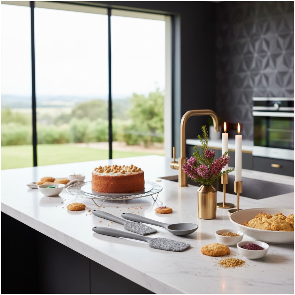 Grey and White Silicone Utensil Set –Stainless Steel and Silicone (5 Piece)