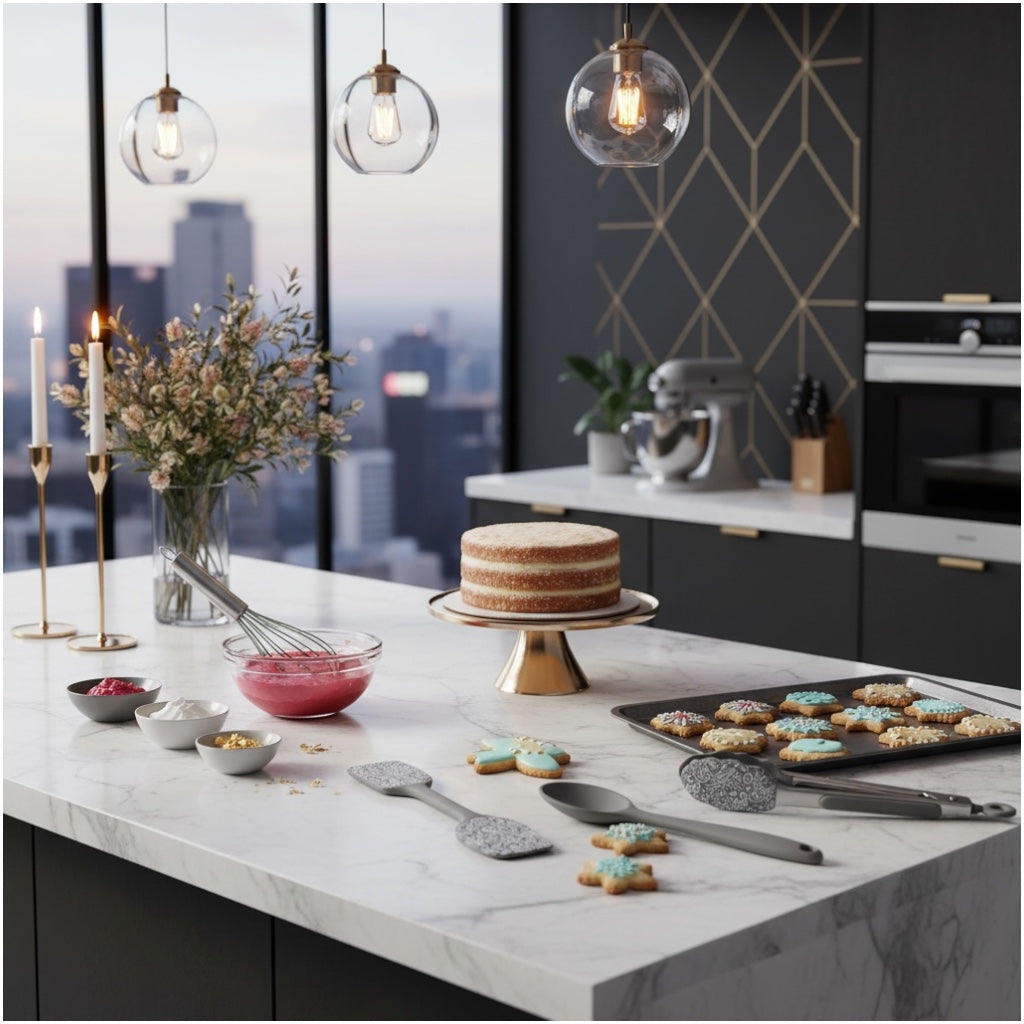 Grey and White Silicone Utensil Set –Stainless Steel and Silicone (5 Piece)