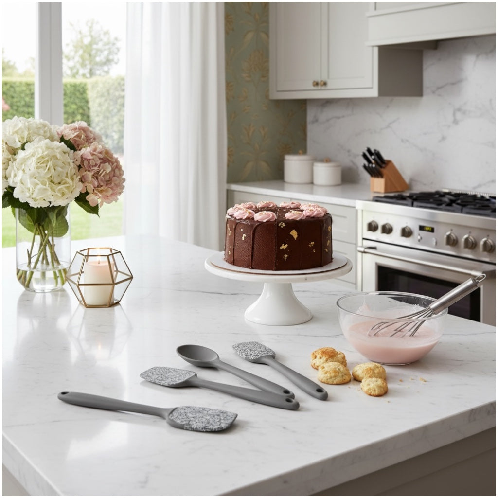 Grey and White Silicone Utensil Set –Stainless Steel and Silicone (5 Piece)