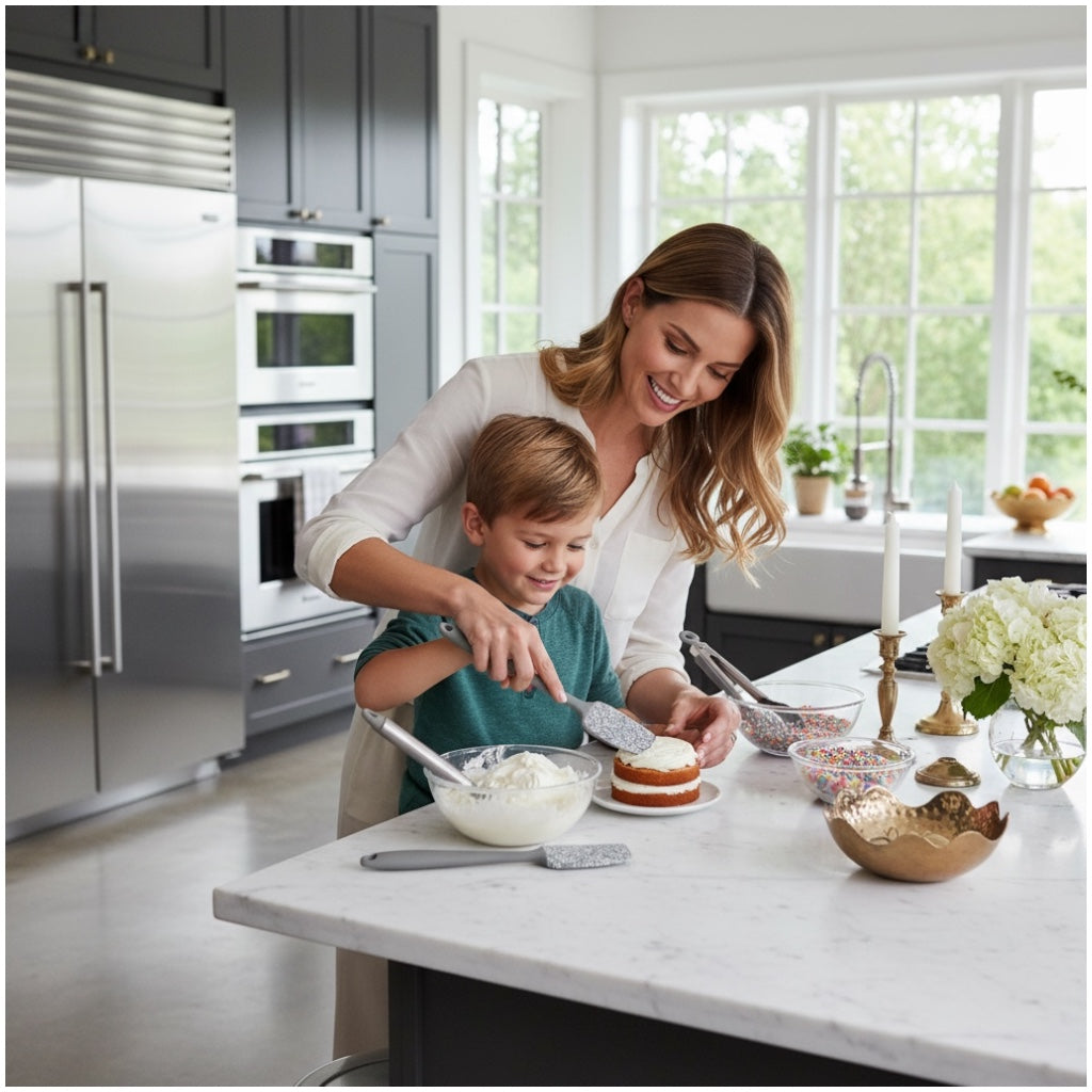 Grey and White Silicone Utensil Set –Stainless Steel and Silicone (5 Piece)