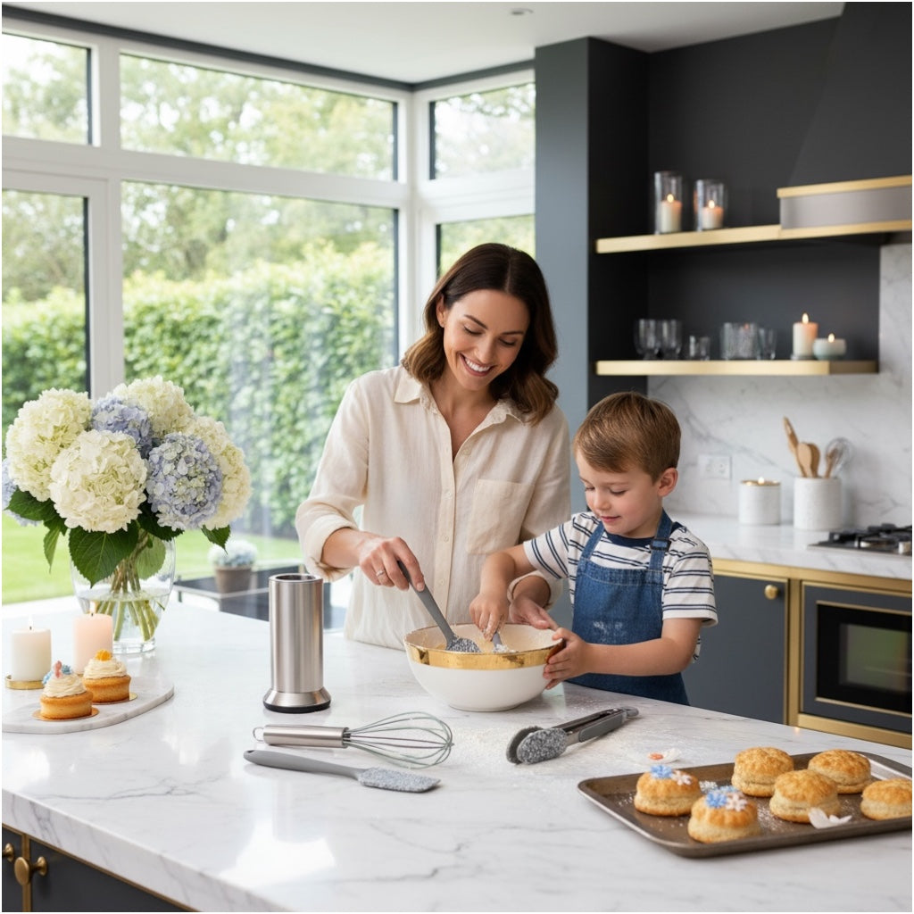 Grey and White Silicone Utensil Set –Stainless Steel and Silicone (5 Piece)