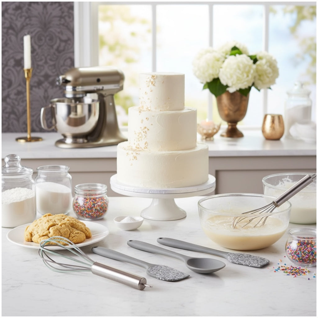 Grey and White Silicone Utensil Set –Stainless Steel and Silicone (5 Piece)