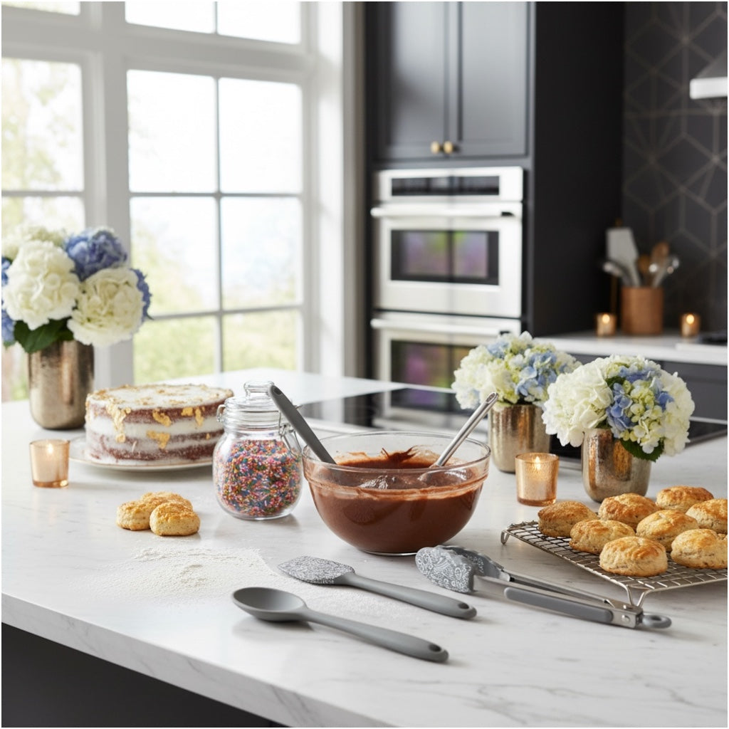 Grey and White Silicone Utensil Set –Stainless Steel and Silicone (5 Piece)