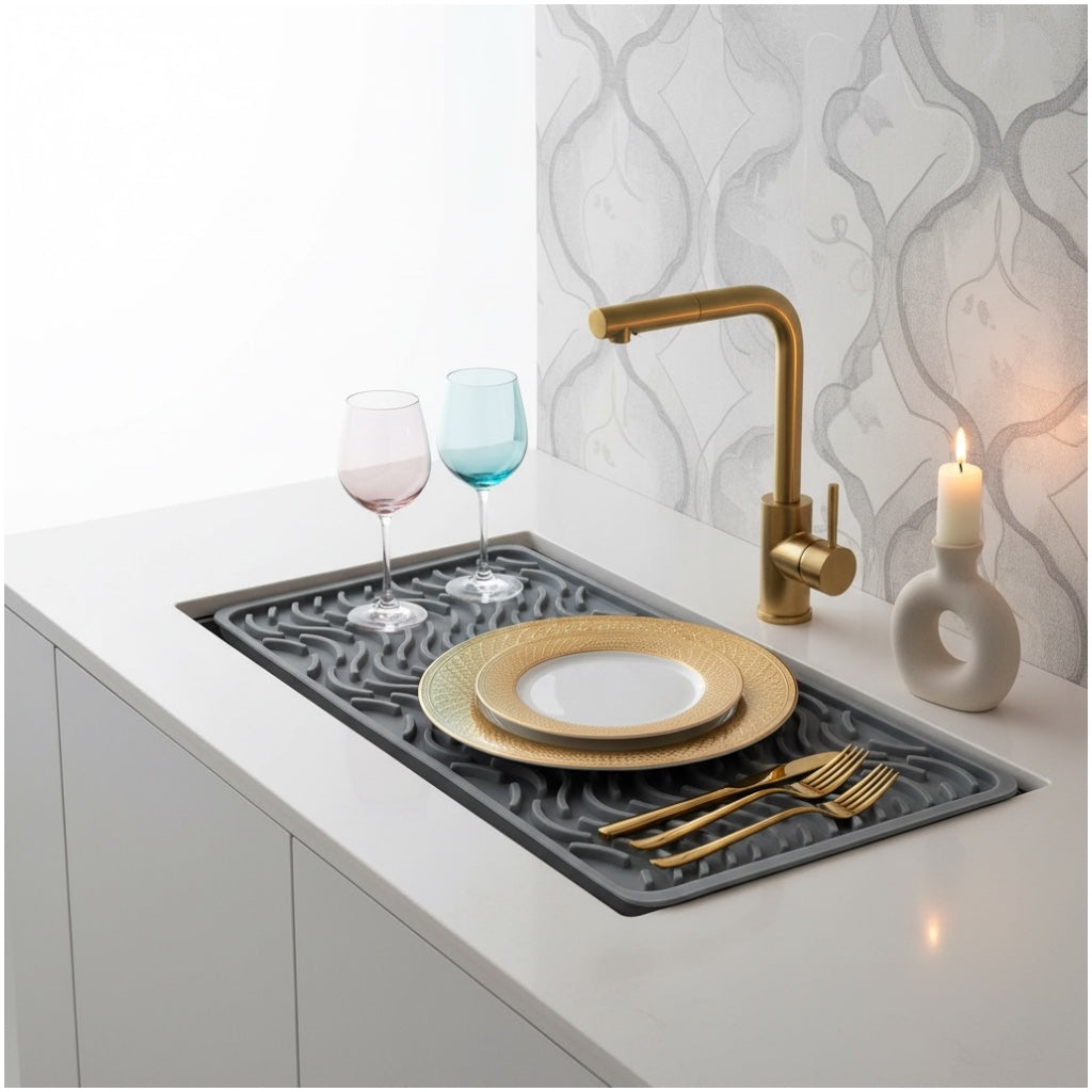 Premium Silicone Drying Mat – Non-Slip Kitchen Grey Dish Mat - 42 x 15 cm