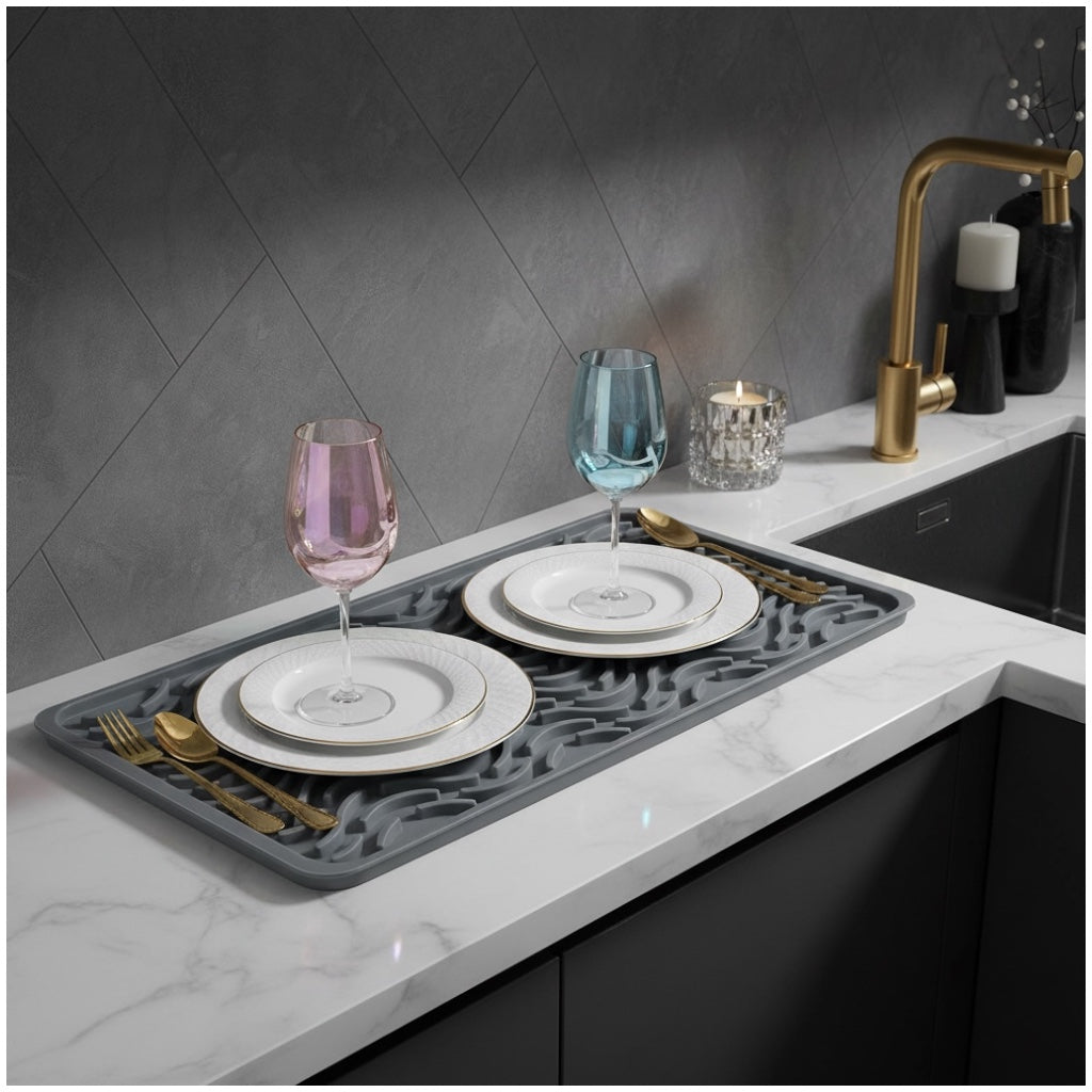 Premium Silicone Drying Mat – Non-Slip Kitchen Grey Dish Mat - 42 x 15 cm