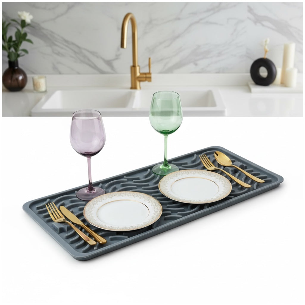 Premium Silicone Drying Mat – Non-Slip Kitchen Grey Dish Mat - 42 x 15 cm