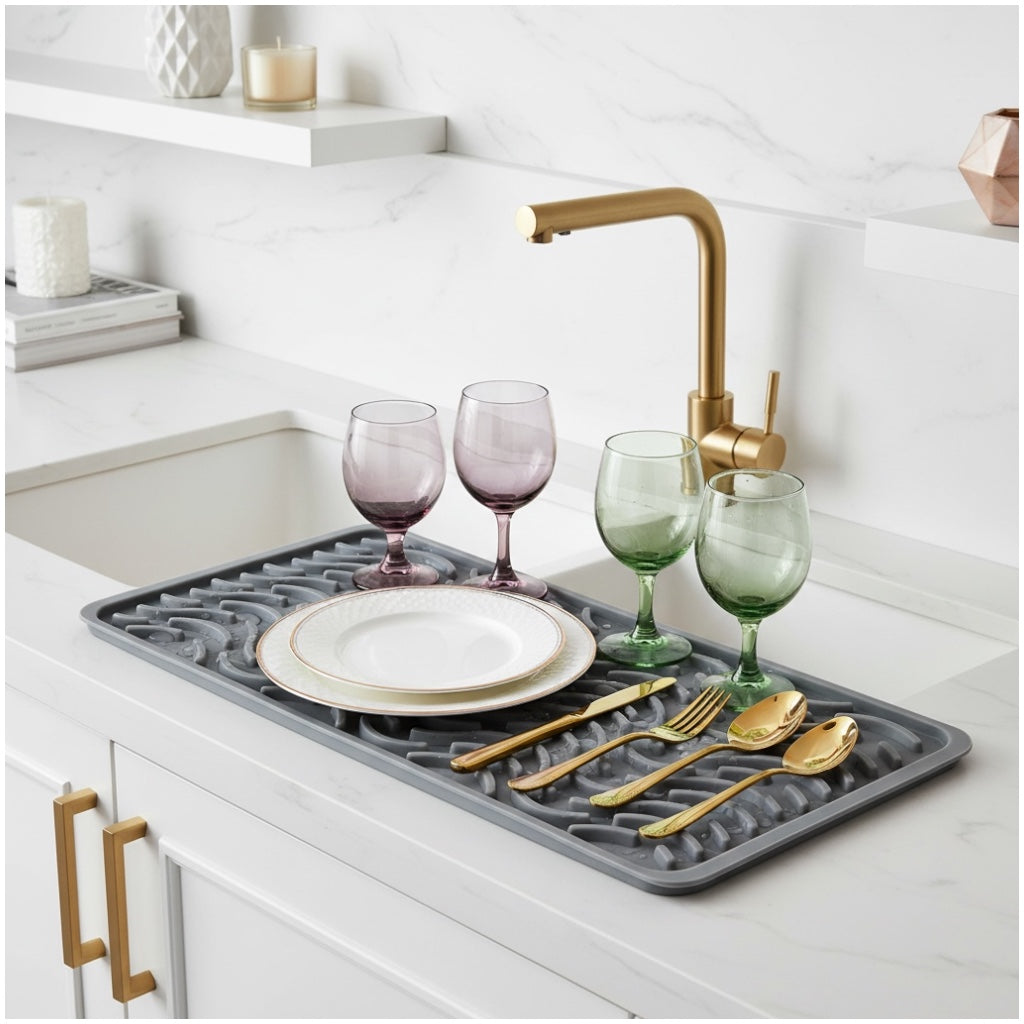 Premium Silicone Drying Mat – Non-Slip Kitchen Grey Dish Mat - 42 x 15 cm