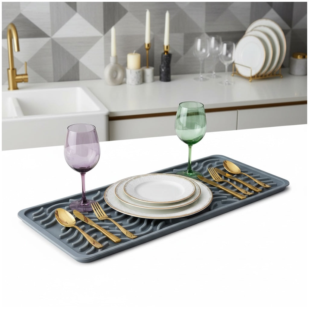 Premium Silicone Drying Mat – Non-Slip Kitchen Grey Dish Mat - 42 x 15 cm