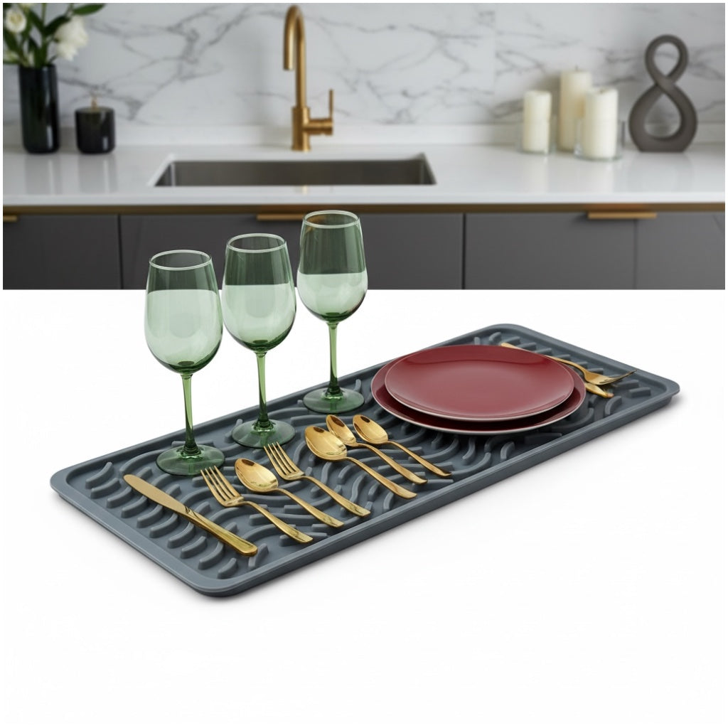 Premium Silicone Drying Mat – Non-Slip Kitchen Grey Dish Mat - 42 x 15 cm