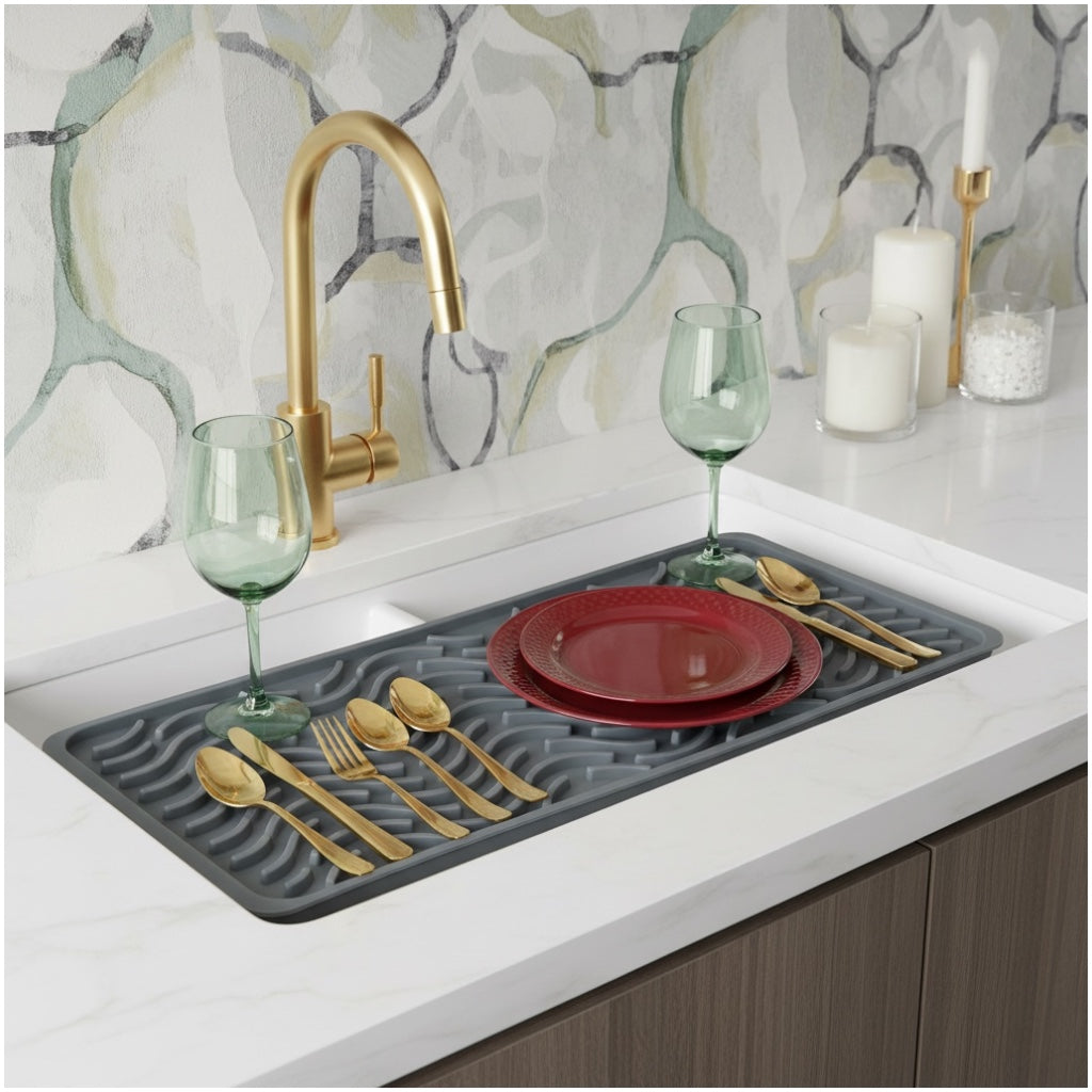 Premium Silicone Drying Mat – Non-Slip Kitchen Grey Dish Mat - 42 x 15 cm