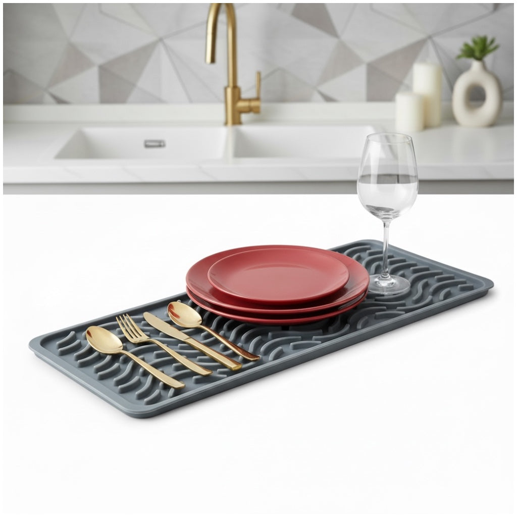 Premium Silicone Drying Mat – Non-Slip Kitchen Grey Dish Mat - 42 x 15 cm