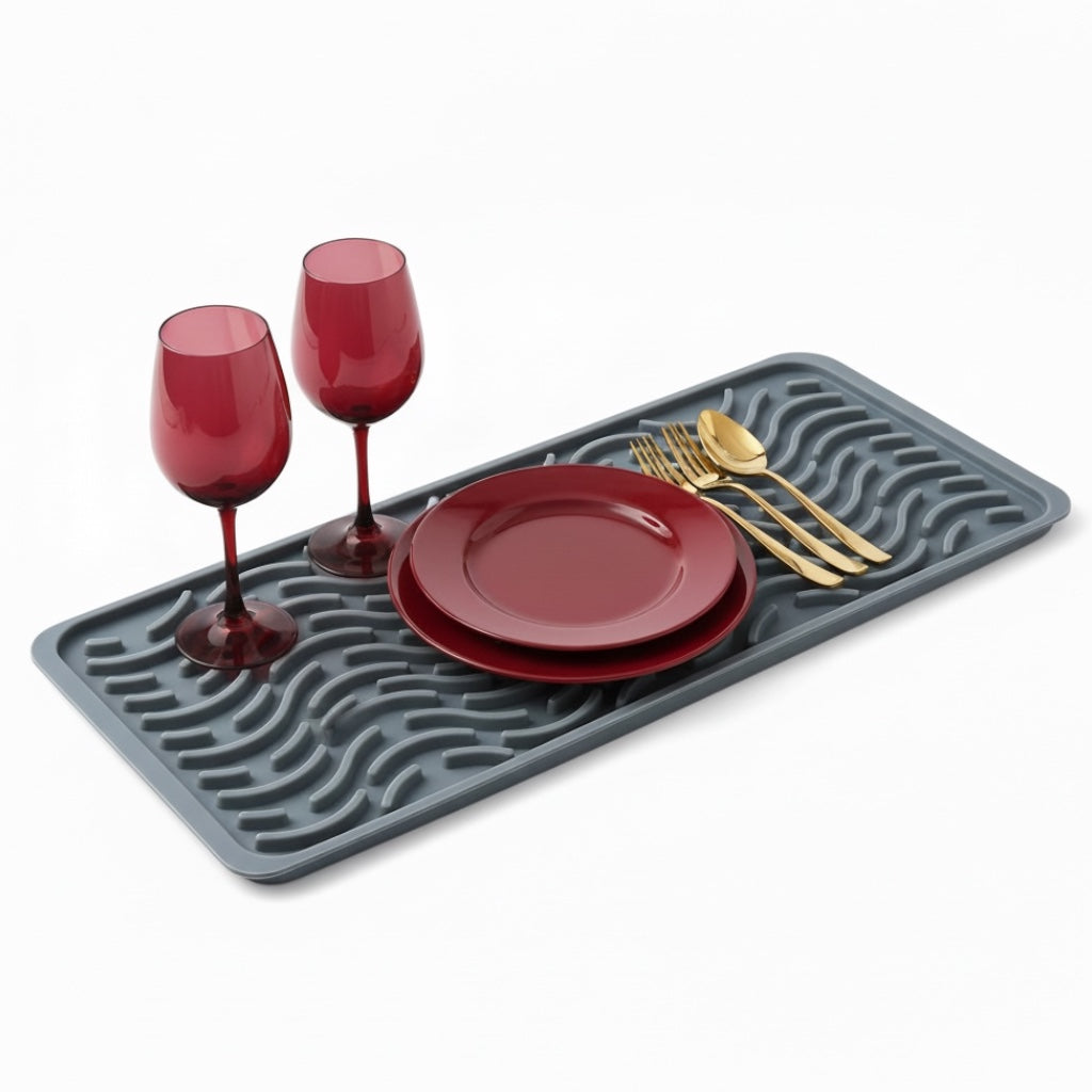 Premium Silicone Drying Mat – Non-Slip Kitchen Grey Dish Mat - 42 x 15 cm