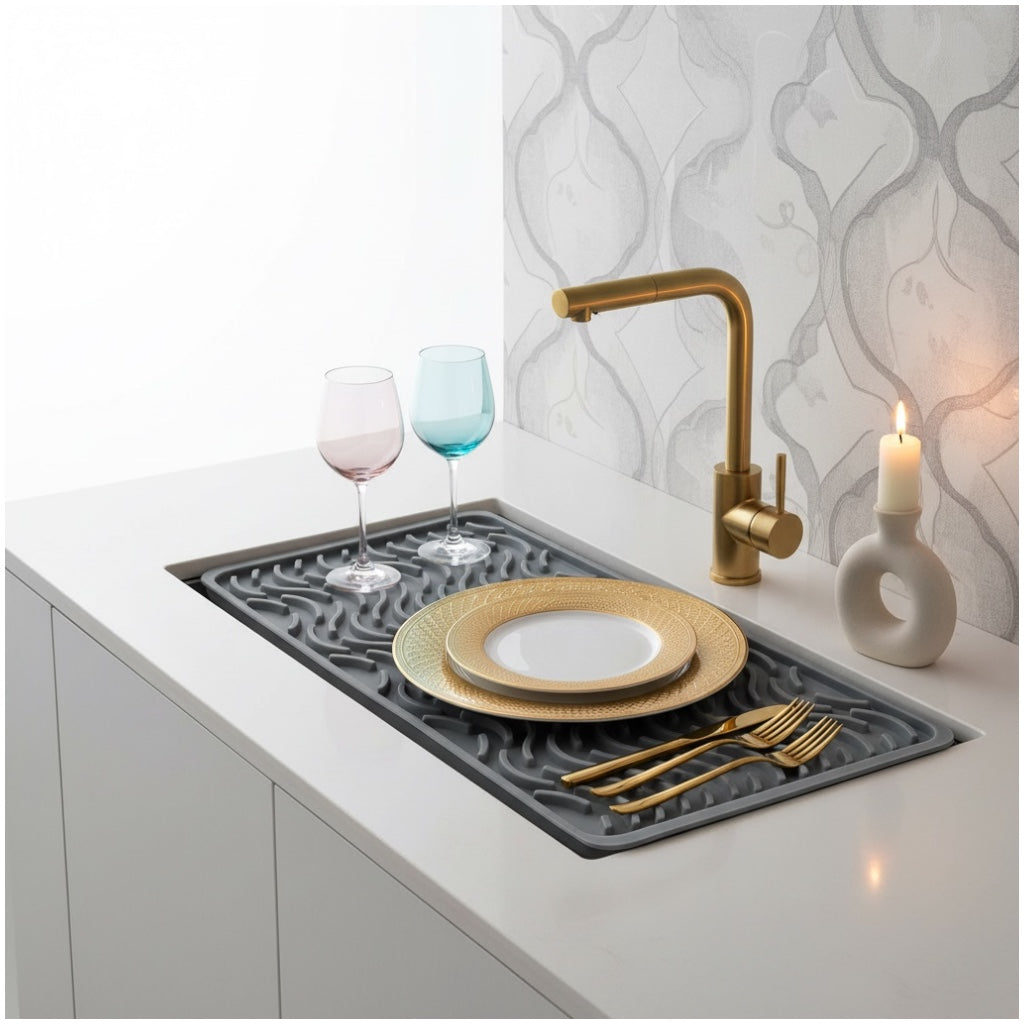 Premium Silicone Drying Mat – Non-Slip Kitchen Grey Dish Mat - 42 x 15 cm