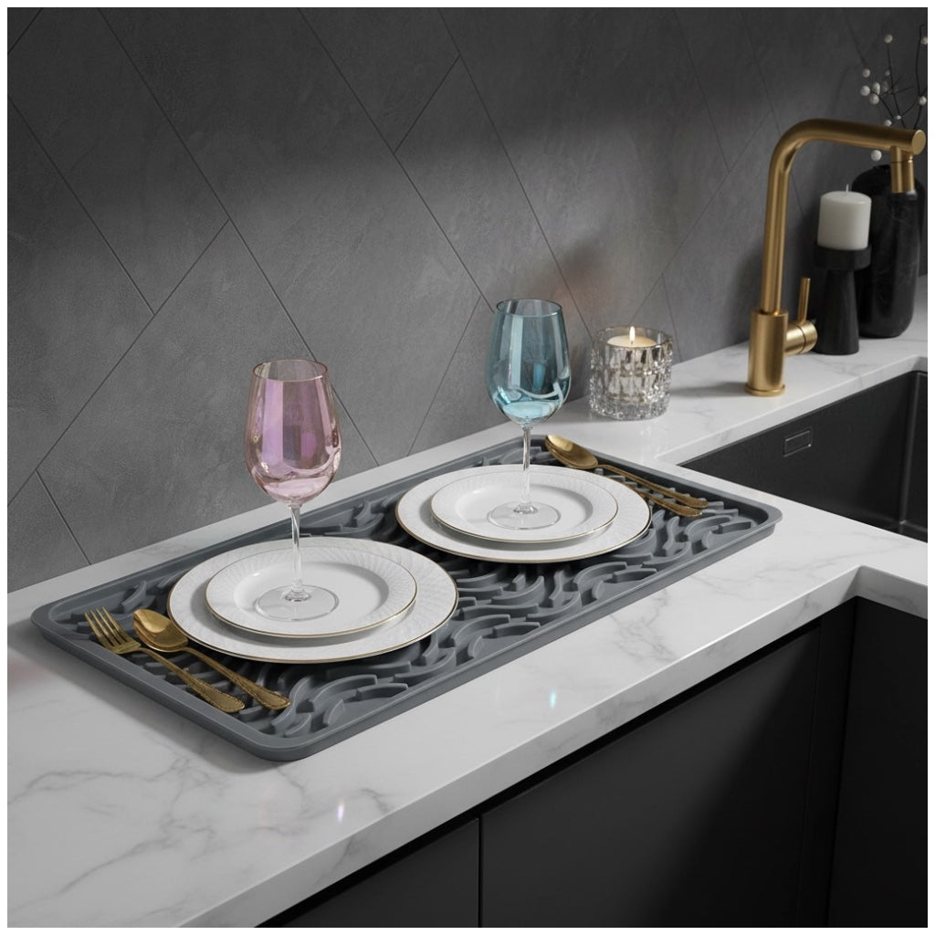 Premium Silicone Drying Mat – Non-Slip Kitchen Grey Dish Mat - 42 x 15 cm