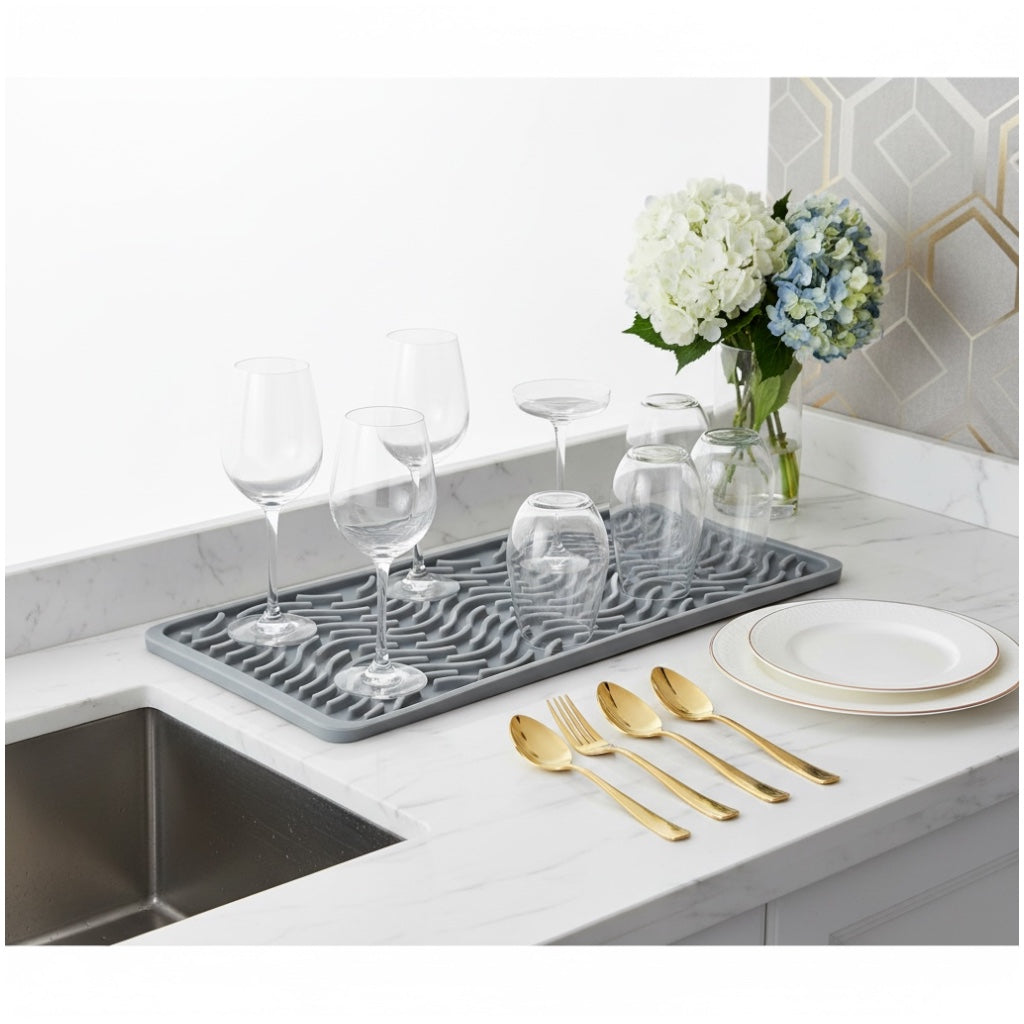 Premium Silicone Drying Mat – Non-Slip Kitchen Grey Dish Mat - 42 x 15 cm