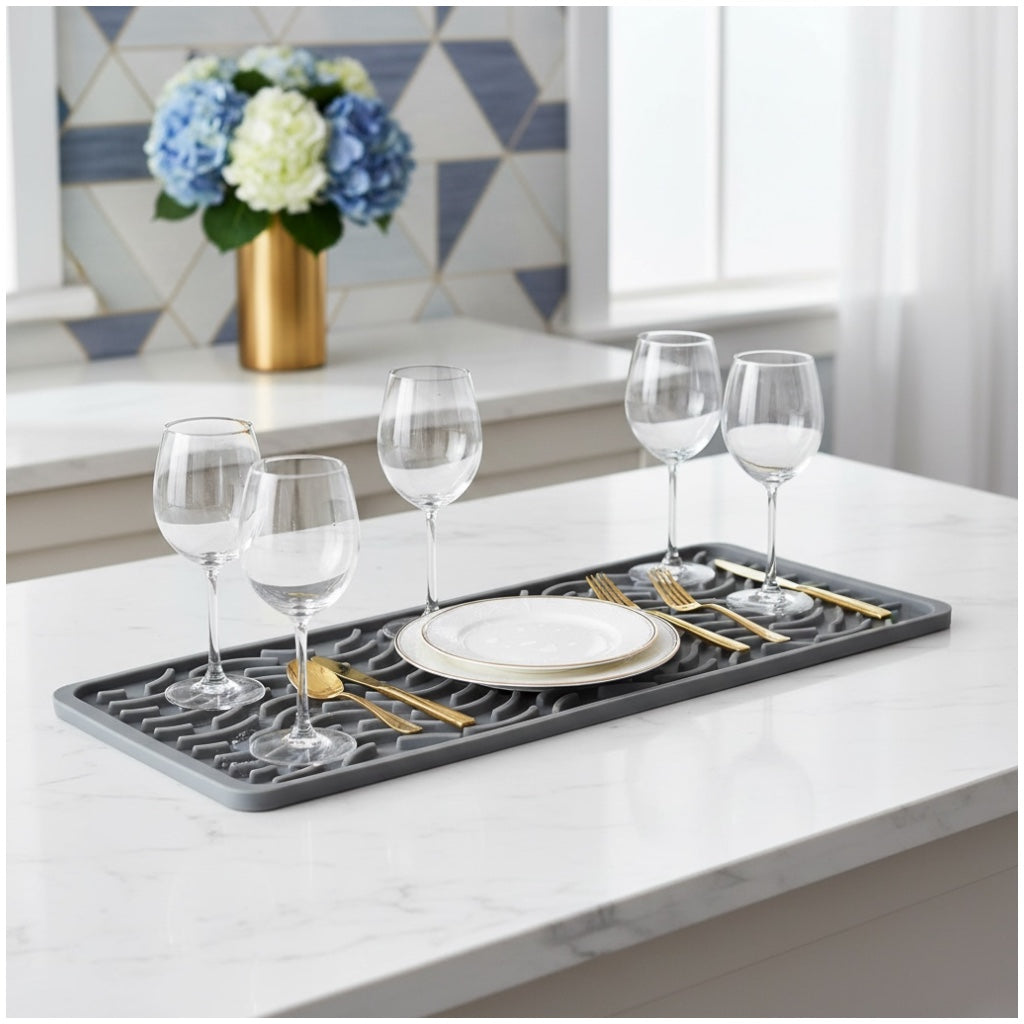 Premium Silicone Drying Mat – Non-Slip Kitchen Grey Dish Mat - 42 x 15 cm