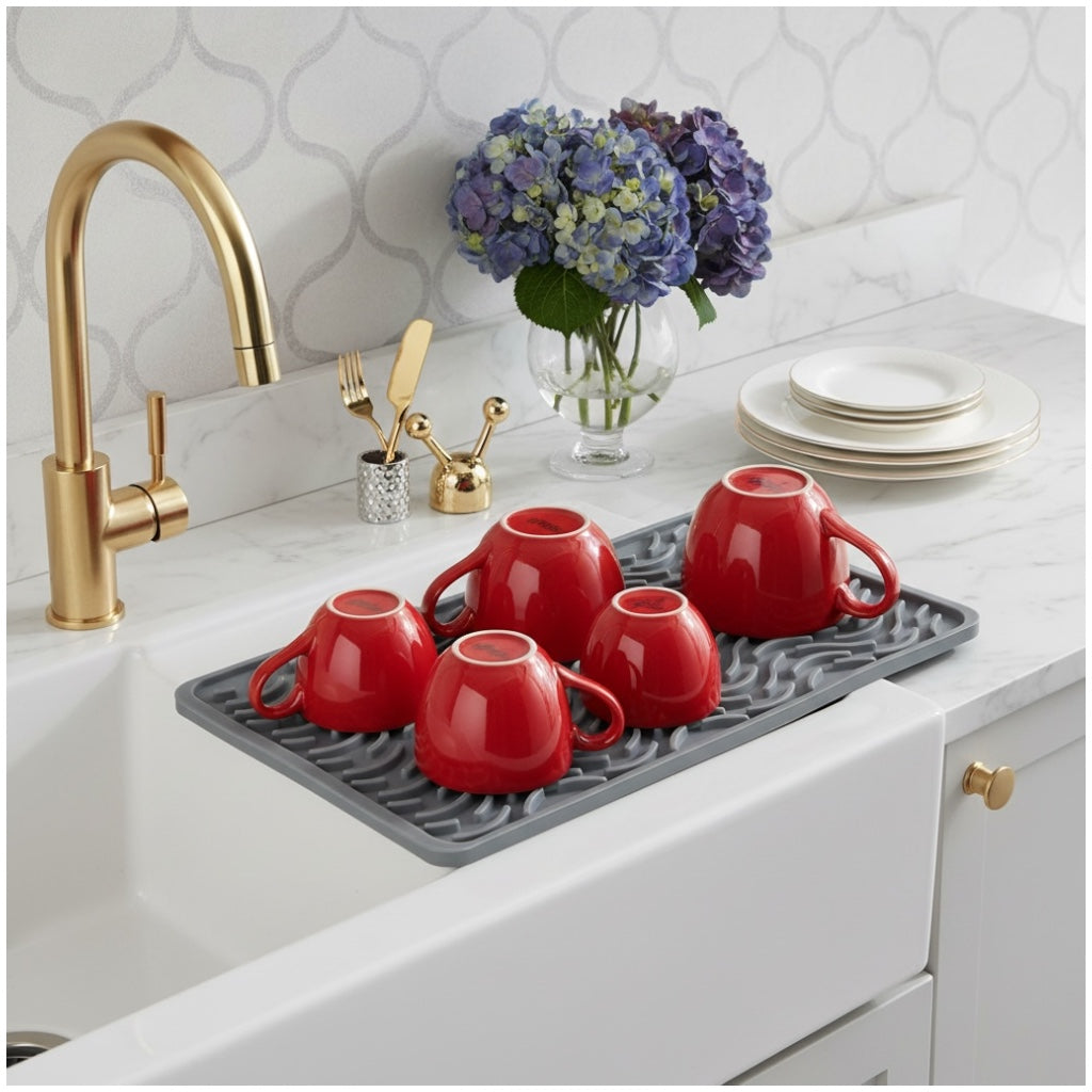 Premium Silicone Drying Mat – Non-Slip Kitchen Grey Dish Mat - 42 x 15 cm