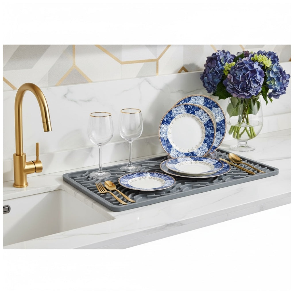 Premium Silicone Drying Mat – Non-Slip Kitchen Grey Dish Mat - 42 x 15 cm