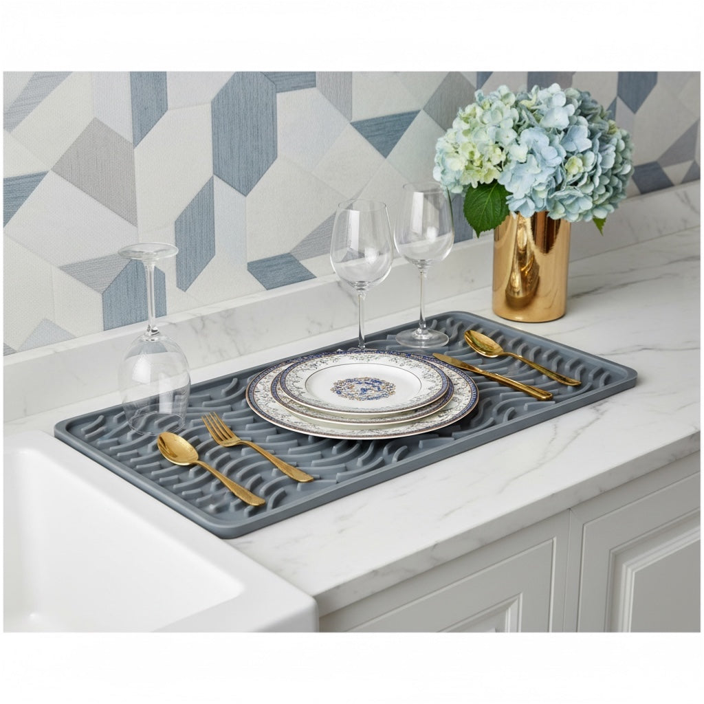 Premium Silicone Drying Mat – Non-Slip Kitchen Grey Dish Mat - 42 x 15 cm