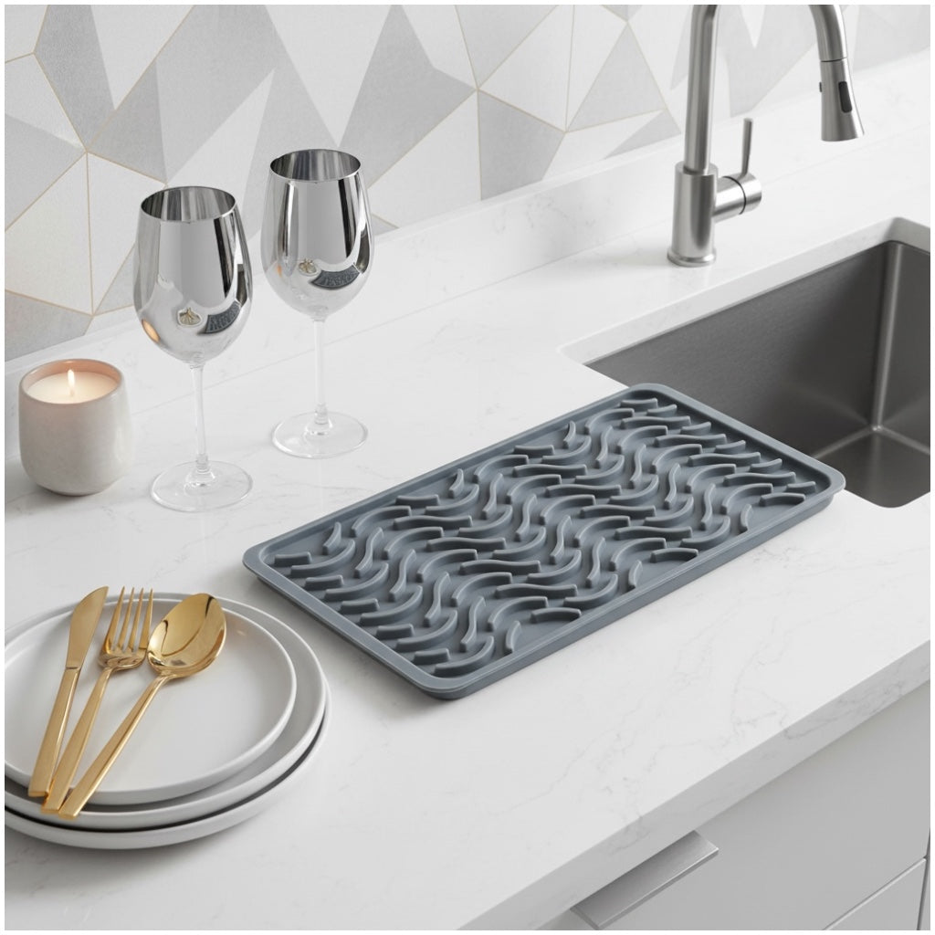 Premium Silicone Drying Mat – Non-Slip Kitchen Grey Dish Mat - 42 x 15 cm