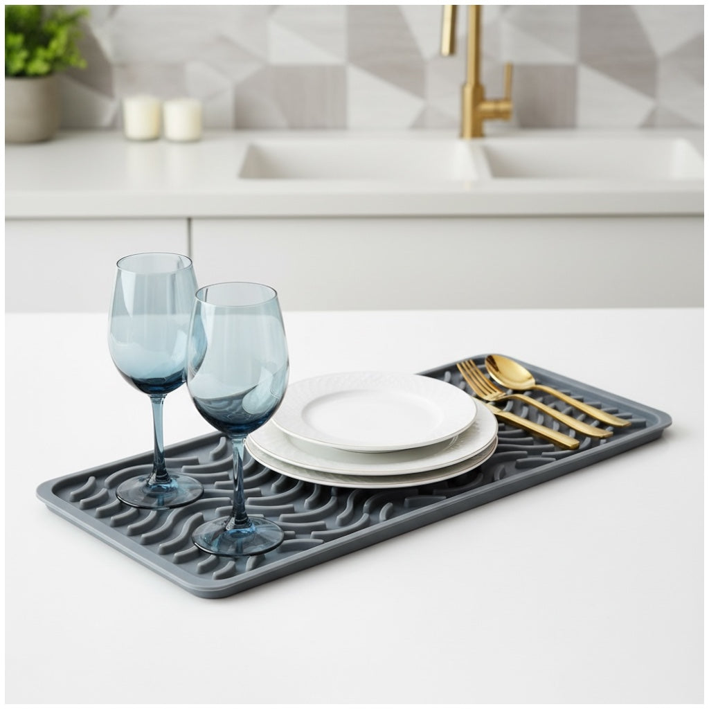 Premium Silicone Drying Mat – Non-Slip Kitchen Grey Dish Mat - 42 x 15 cm