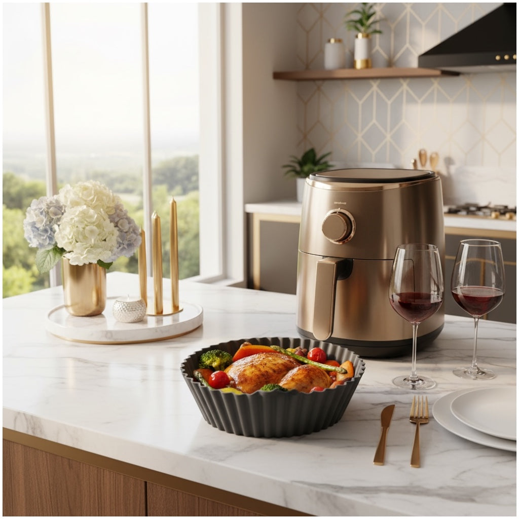 Essential Air Fryer Non Stick Silicone Liner-Durable and flexible-26cm Grey