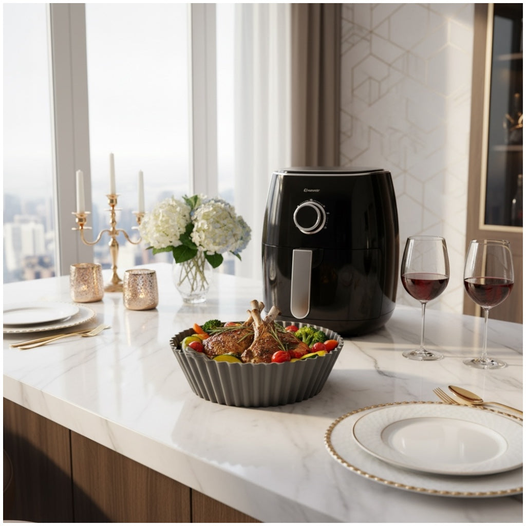 Essential Air Fryer Non Stick Silicone Liner-Durable and flexible-26cm Grey