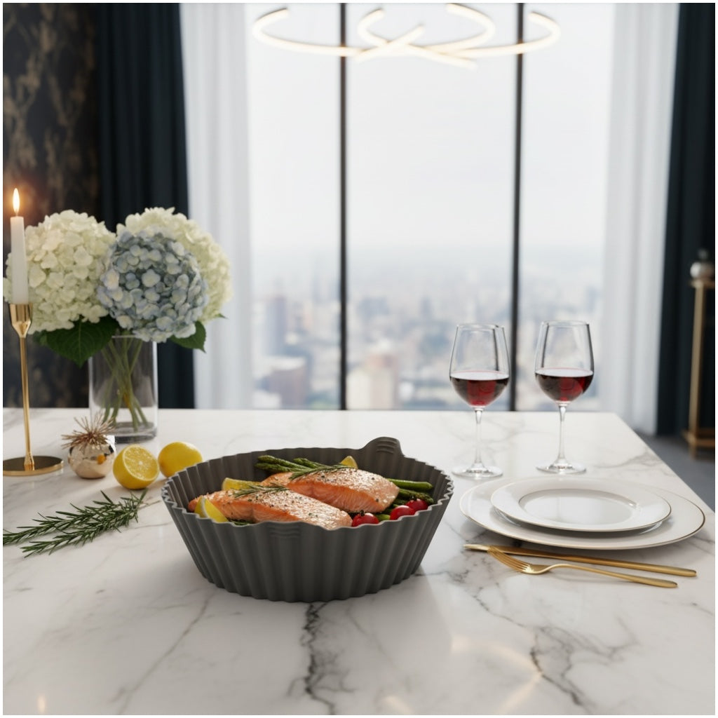 Essential Air Fryer Non Stick Silicone Liner-Durable and flexible-26cm Grey