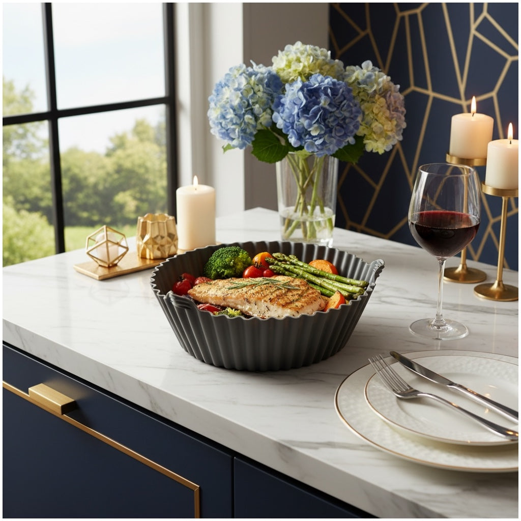 Essential Air Fryer Non Stick Silicone Liner-Durable and flexible-26cm Grey