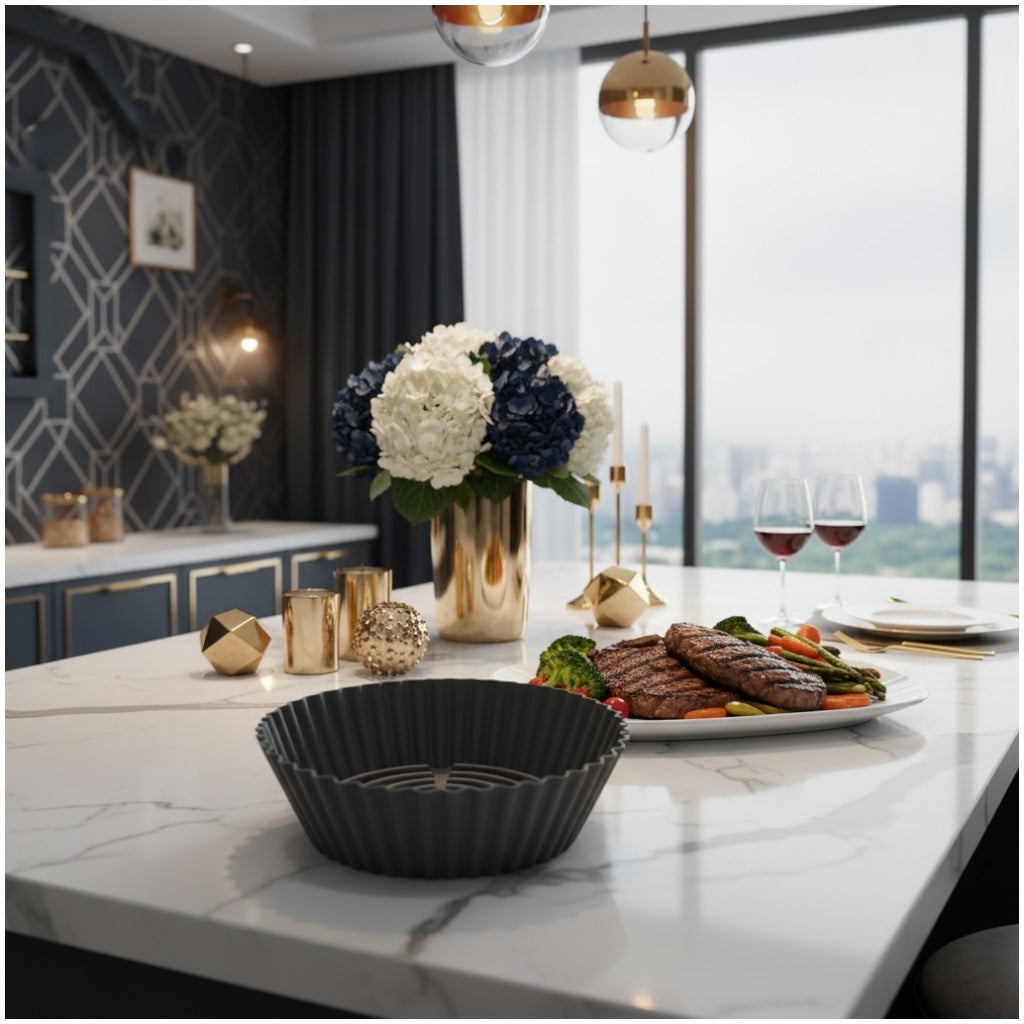 Essential Air Fryer Non Stick Silicone Liner-Durable and flexible-26cm Grey