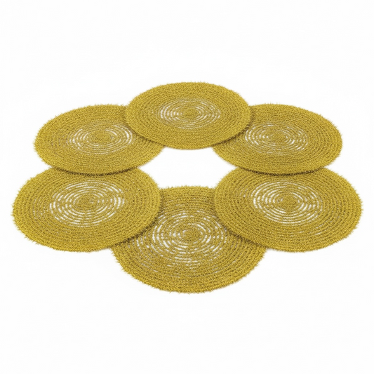 Luxury Gold Tinsel Round Placemats Set of 6 – Elegant Table Decor
