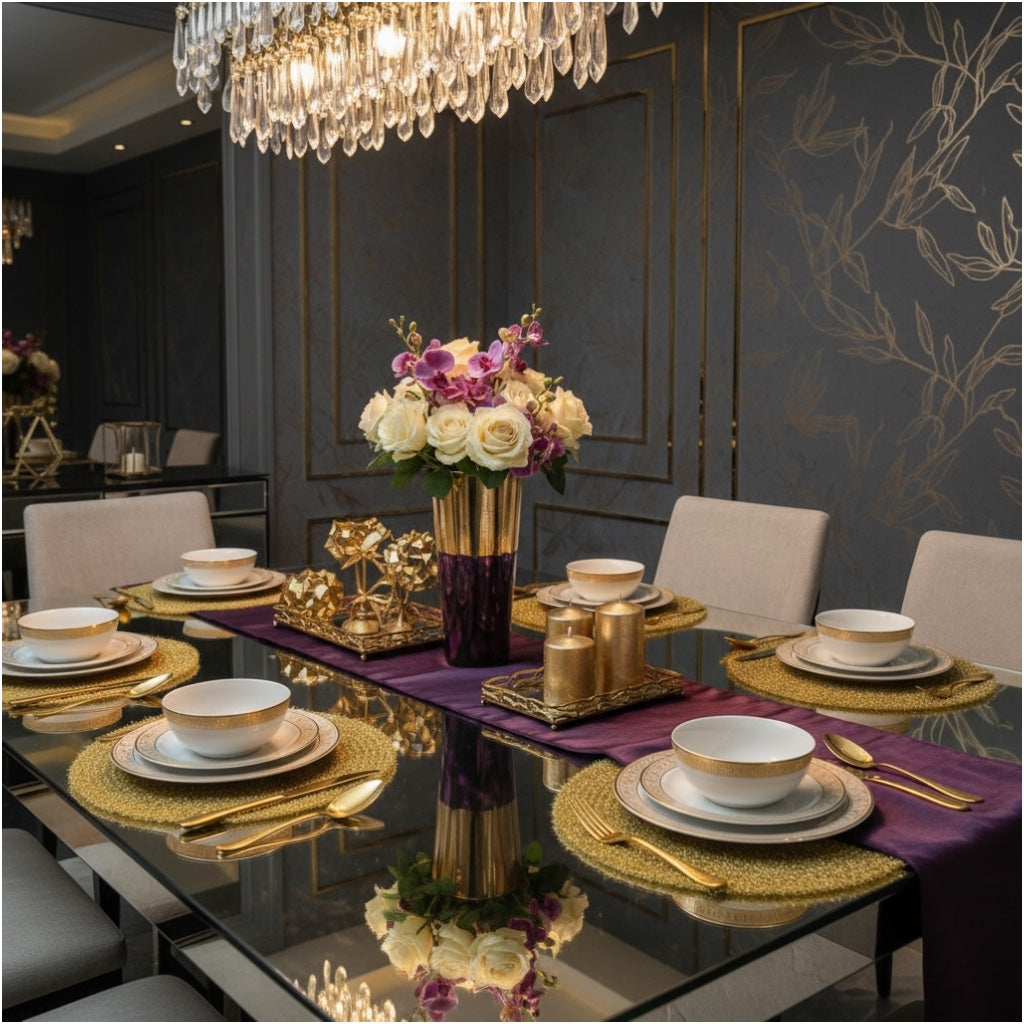Luxury Gold Tinsel Round Placemats Set of 6 – Elegant Table Decor