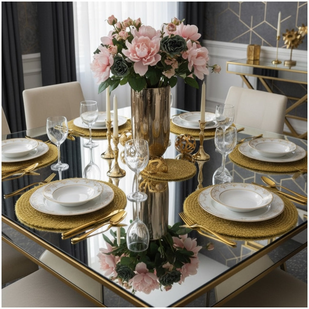 Luxury Gold Tinsel Round Placemats Set of 6 – Elegant Table Decor