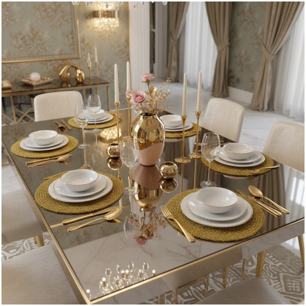 Luxury Gold Tinsel Round Placemats Set of 6 – Elegant Table Decor
