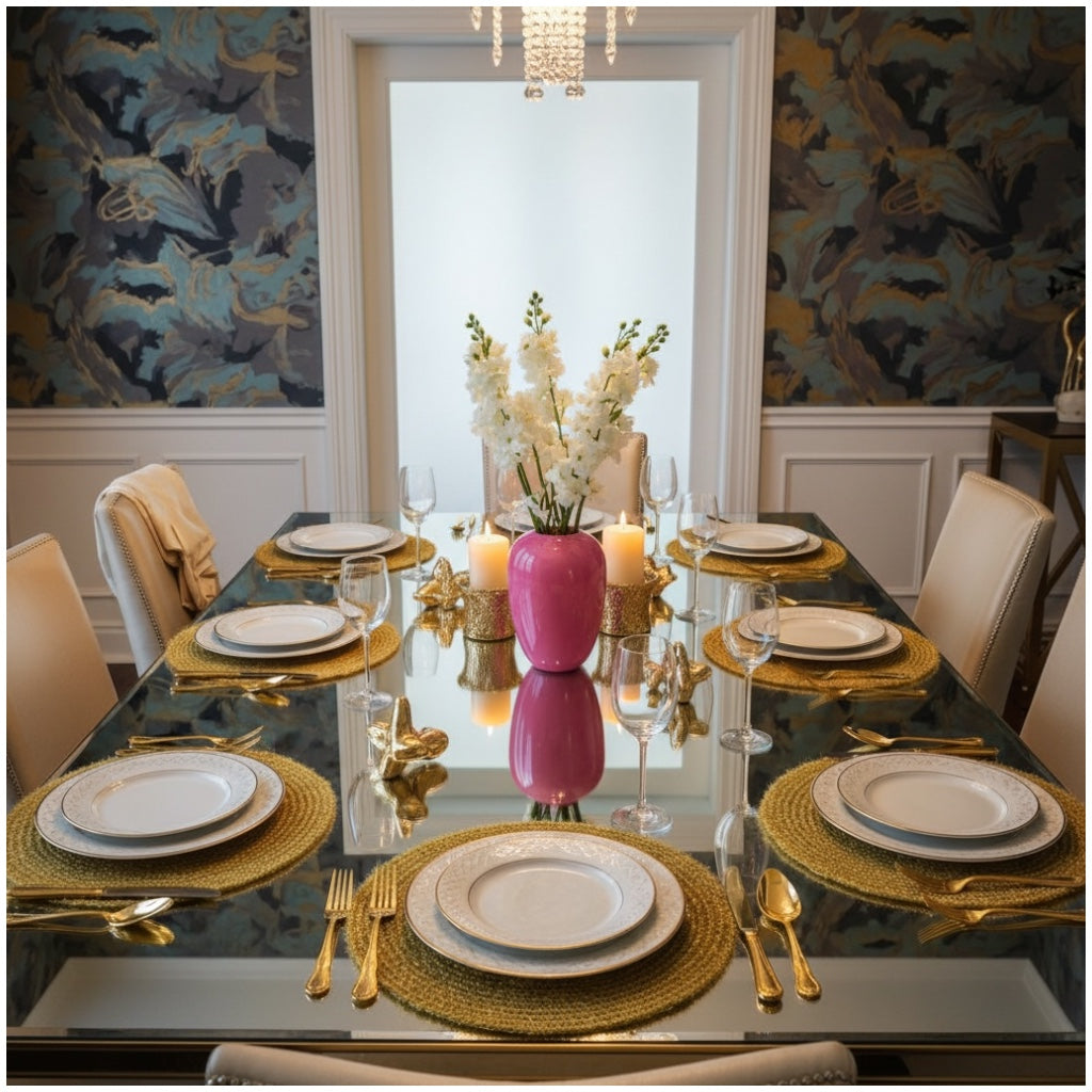 Luxury Gold Tinsel Round Placemats Set of 6 – Elegant Table Decor