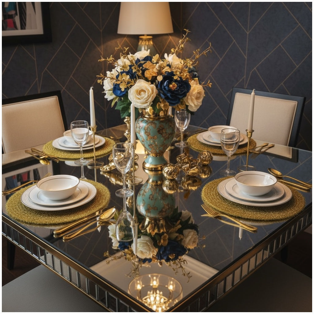 Luxury Gold Tinsel Round Placemats Set of 6 – Elegant Table Decor