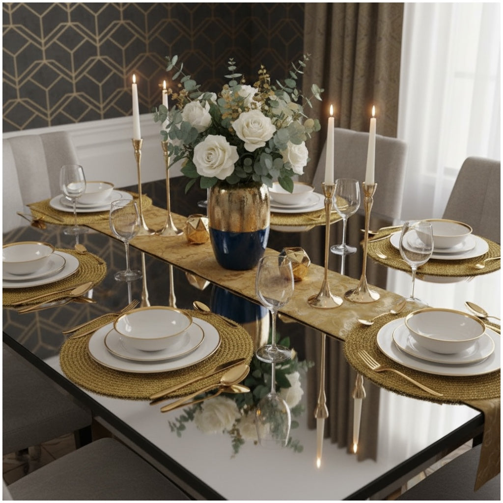 Luxury Gold Tinsel Round Placemats Set of 6 – Elegant Table Decor