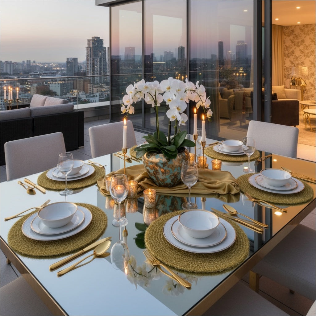 Luxury Gold Tinsel Round Placemats Set of 6 – Elegant Table Decor