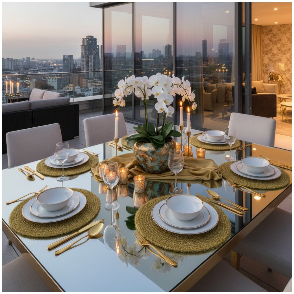 Luxury Gold Tinsel Round Placemats Set of 6 – Elegant Table Decor