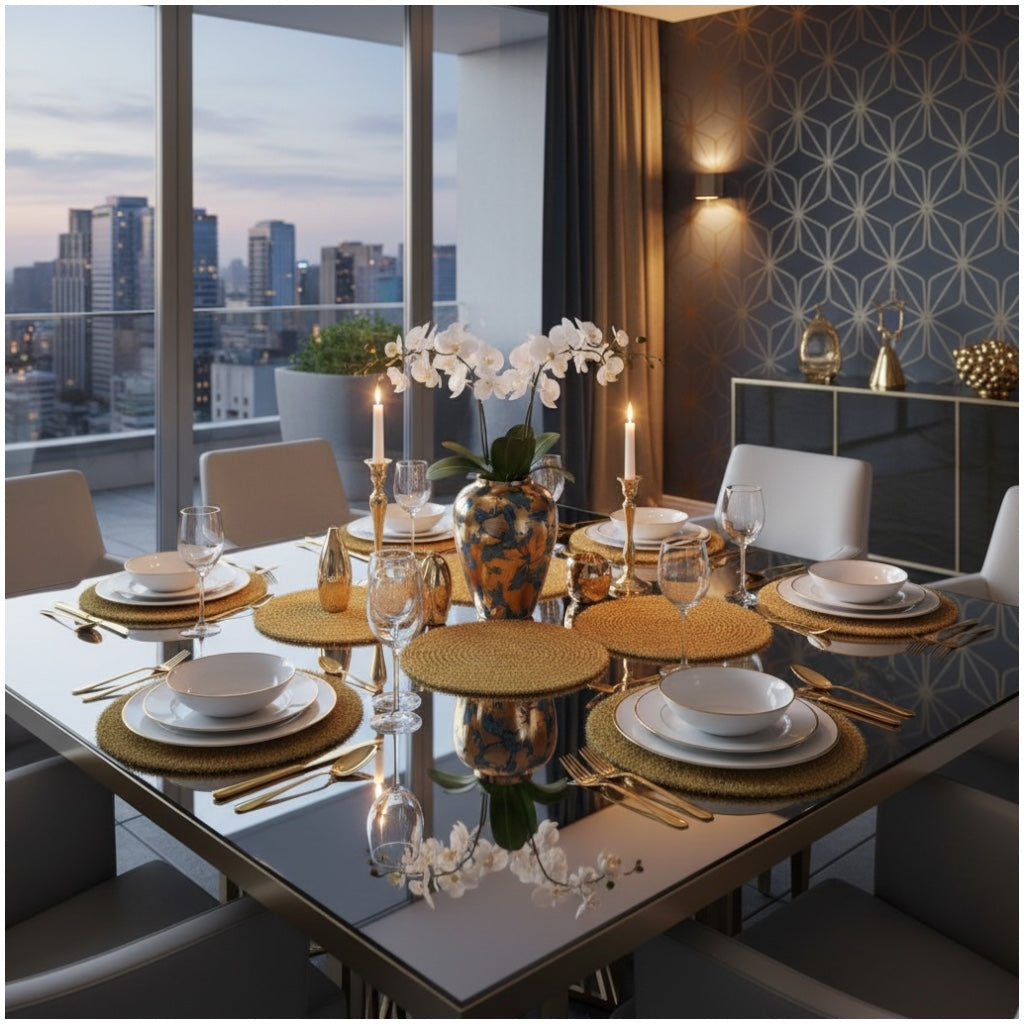 Luxury Gold Tinsel Round Placemats Set of 6 – Elegant Table Decor