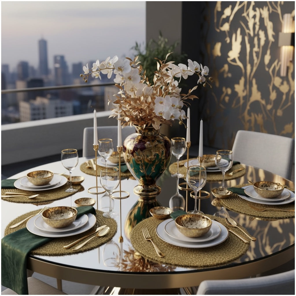 Luxury Gold Tinsel Round Placemats Set of 6 – Elegant Table Decor