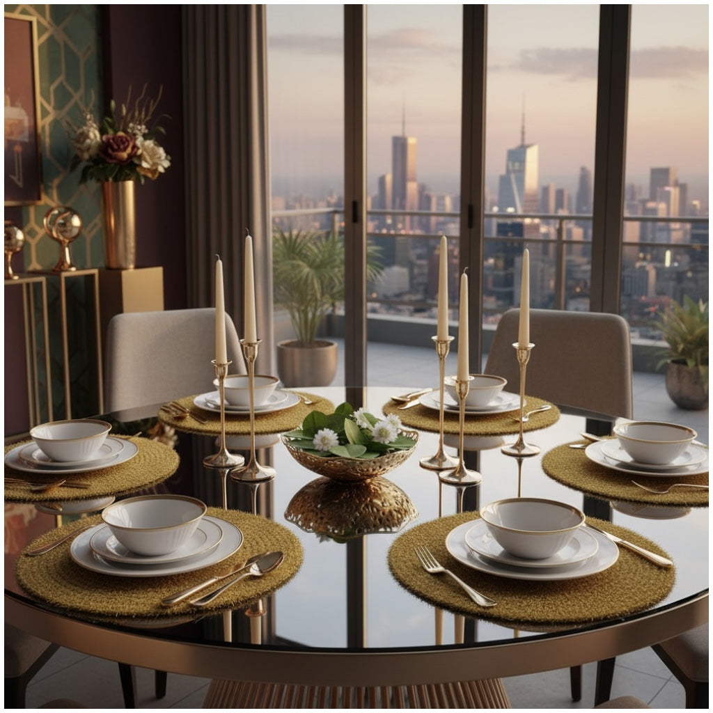 Luxury Gold Tinsel Round Placemats Set of 6 – Elegant Table Decor