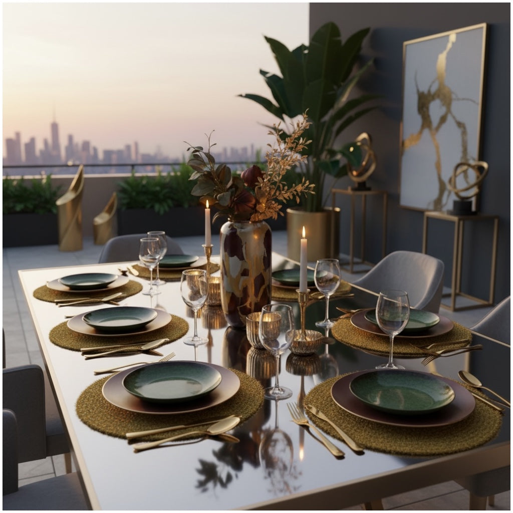 Luxury Gold Tinsel Round Placemats Set of 6 – Elegant Table Decor