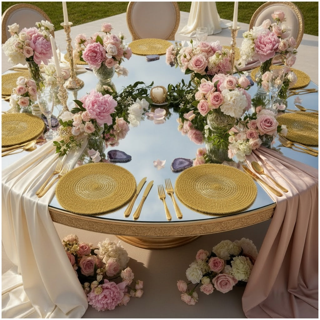 Luxury Gold Tinsel Round Placemats Set of 6 – Elegant Table Decor