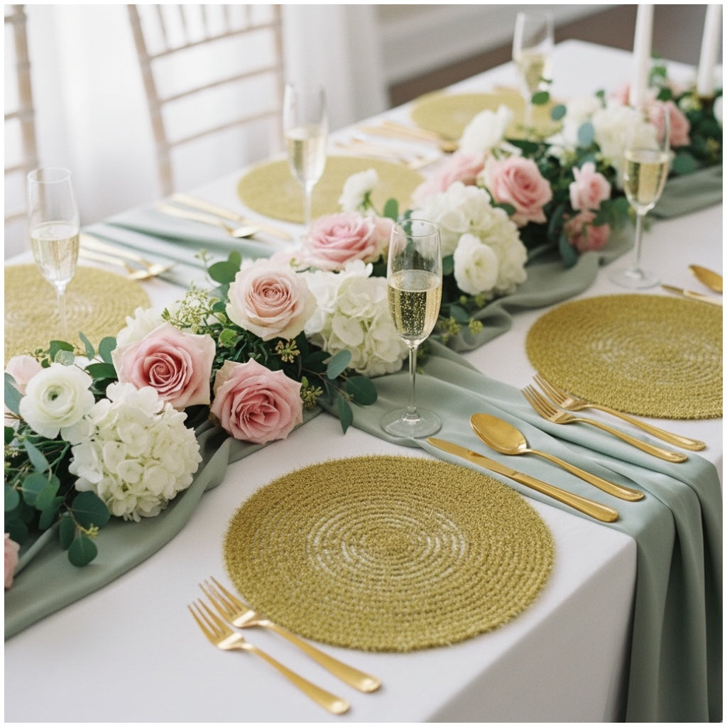 Luxury Gold Tinsel Round Placemats Set of 6 – Elegant Table Decor