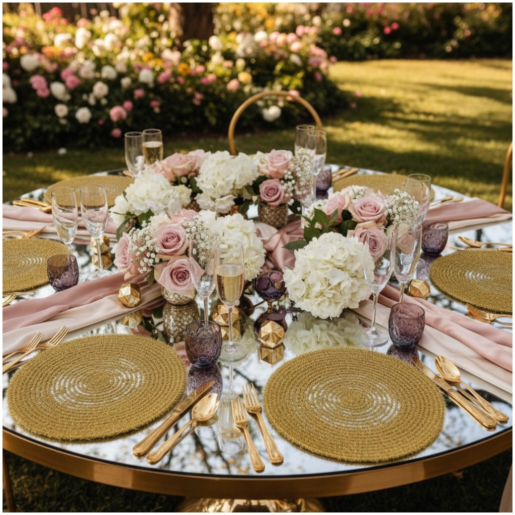 Luxury Gold Tinsel Round Placemats Set of 6 – Elegant Table Decor