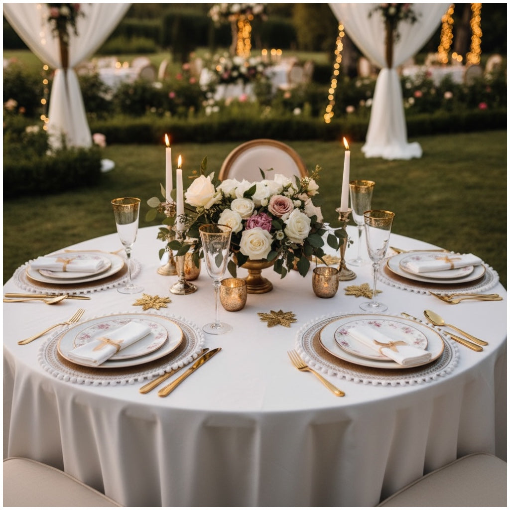 Luxury Boho Woven Round Placemat with Pom Edge – Khaki and White- Set of 4