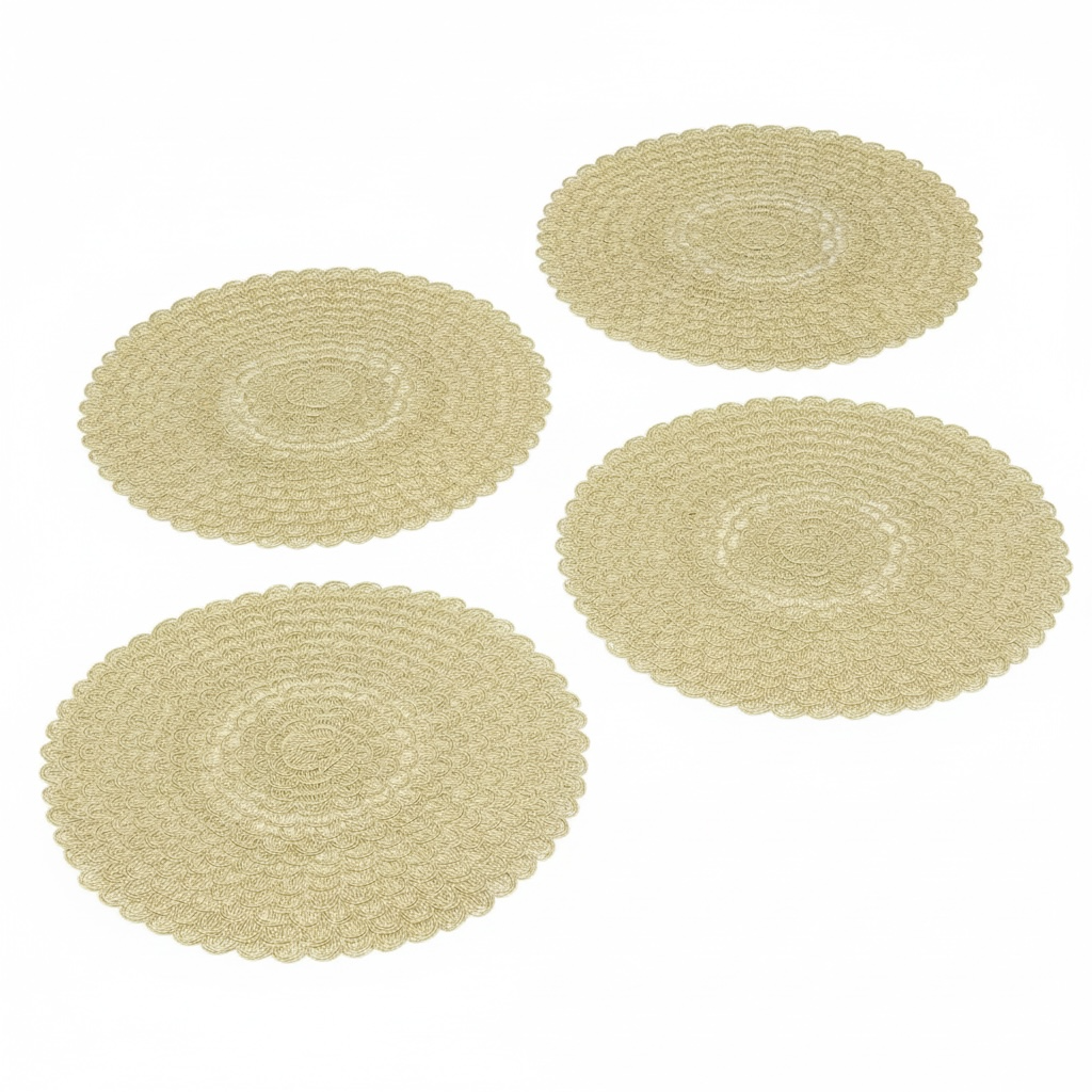 Elegant Woven Look Round Dining Placemats - Set of 4 – Cream