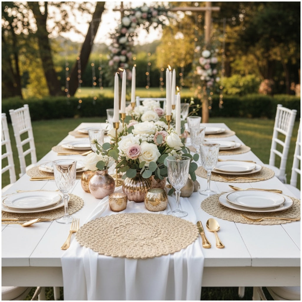 Elegant Woven Look Round Dining Placemats - Set of 4 – Cream